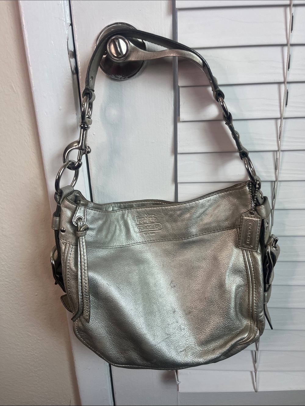 Coach Metallic Silver Leather Shoulder Bag